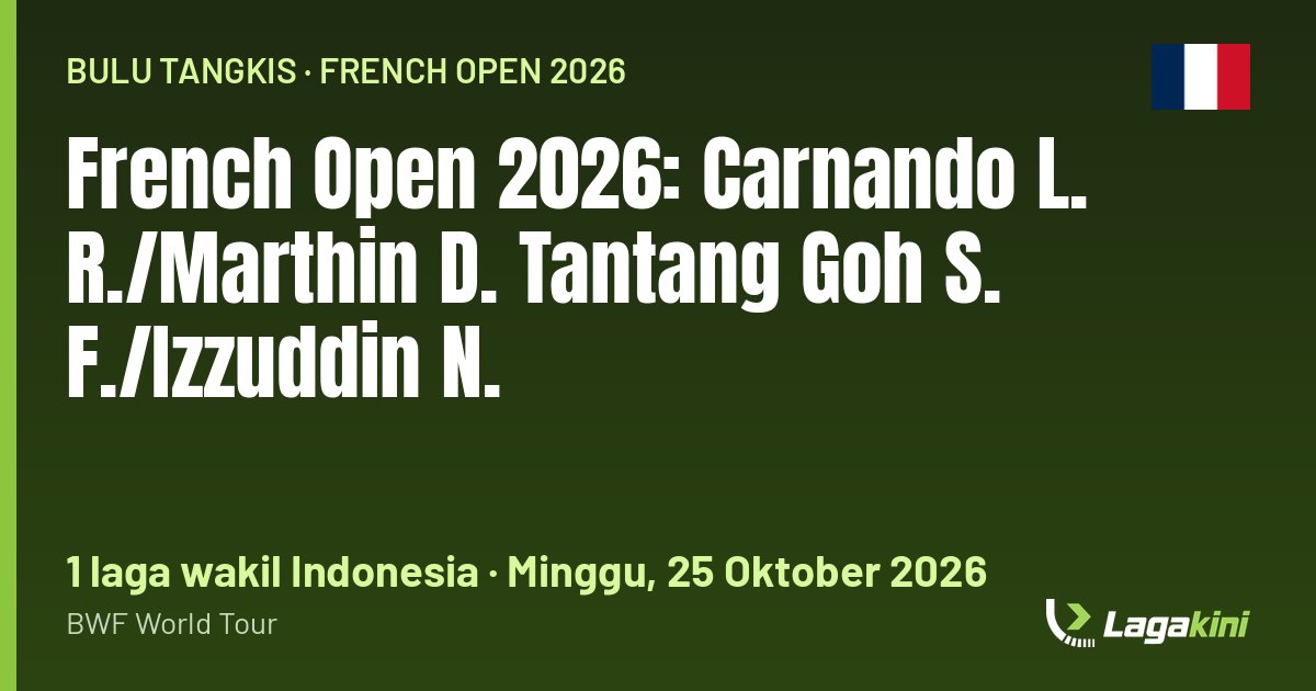 Grafis Lagakini: French Open 2026: Carnando L. R./Marthin D. Tantang Goh S. F./Izzuddin N.