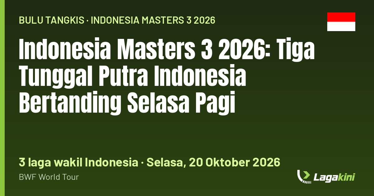 Grafis Lagakini: Indonesia Masters 3 2026: Tiga Tunggal Putra Indonesia Bertanding Selasa Pagi