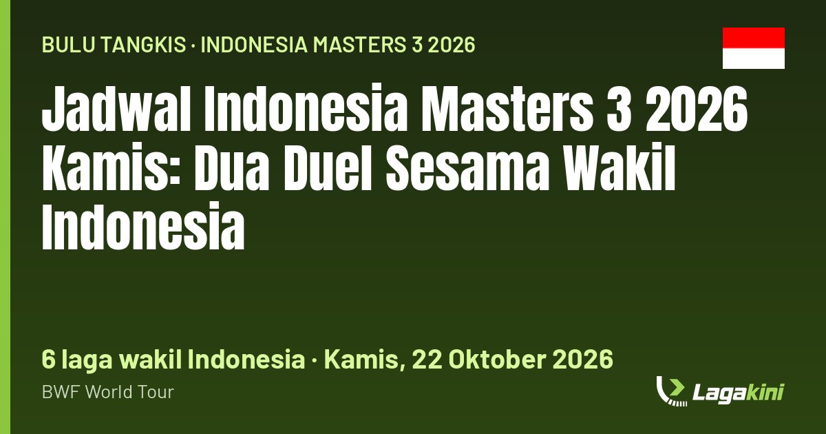 Grafis Lagakini: Jadwal Indonesia Masters 3 2026 Kamis: Dua Duel Sesama Wakil Indonesia
