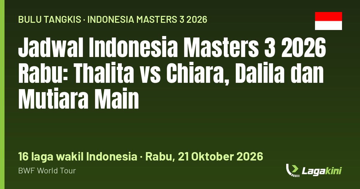 Grafis Lagakini: Jadwal Indonesia Masters 3 2026 Rabu: Thalita vs Chiara, Dalila dan Mutiara Main