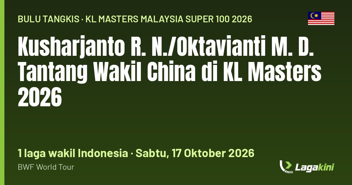 Grafis Lagakini: Kusharjanto R. N./Oktavianti M. D. Tantang Wakil China di KL Masters 2026