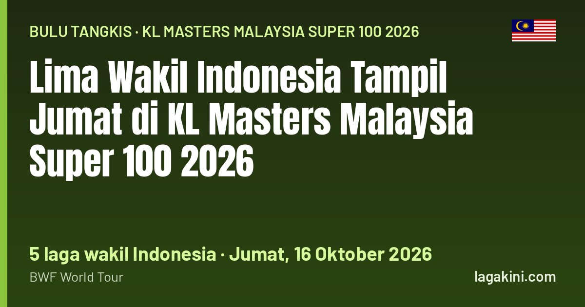Grafis Lagakini: Lima Wakil Indonesia Tampil Jumat di KL Masters Malaysia Super 100 2026