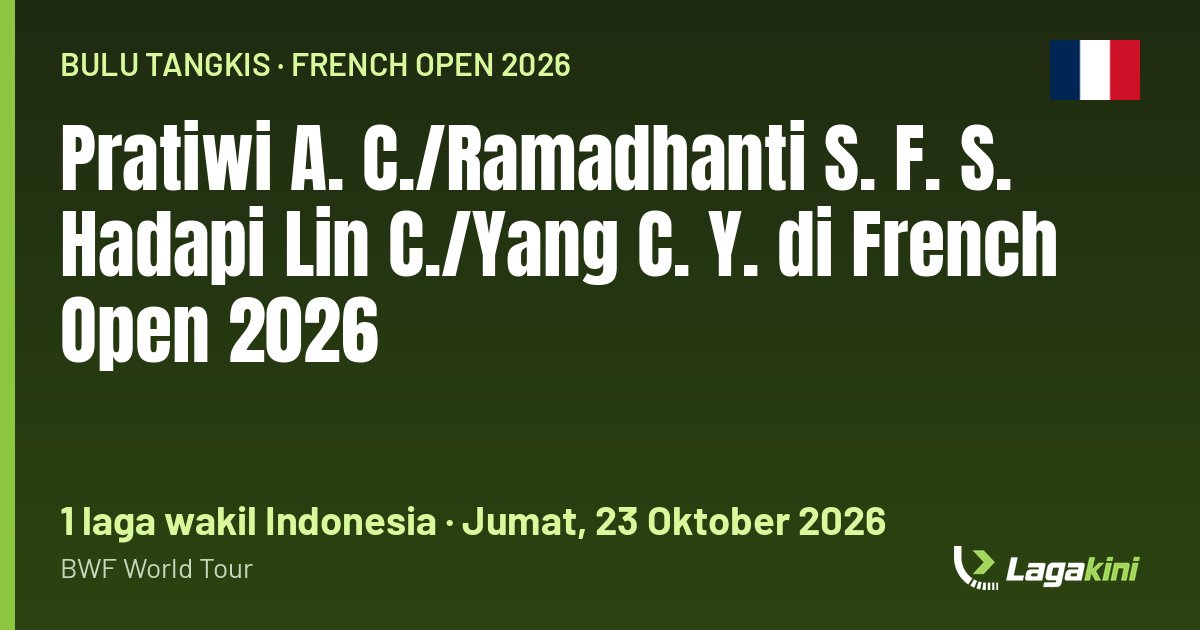Grafis Lagakini: Pratiwi A. C./Ramadhanti S. F. S. Hadapi Lin C./Yang C. Y. di French Open 2026